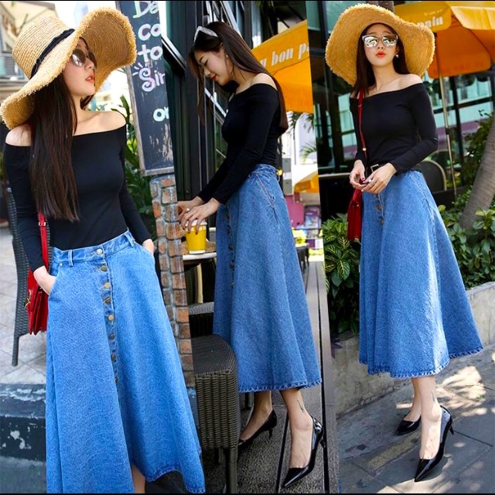 NWT YES STYLE LIGHT WASH DENIM MAXI SKIRT WOMENS 2/4/S